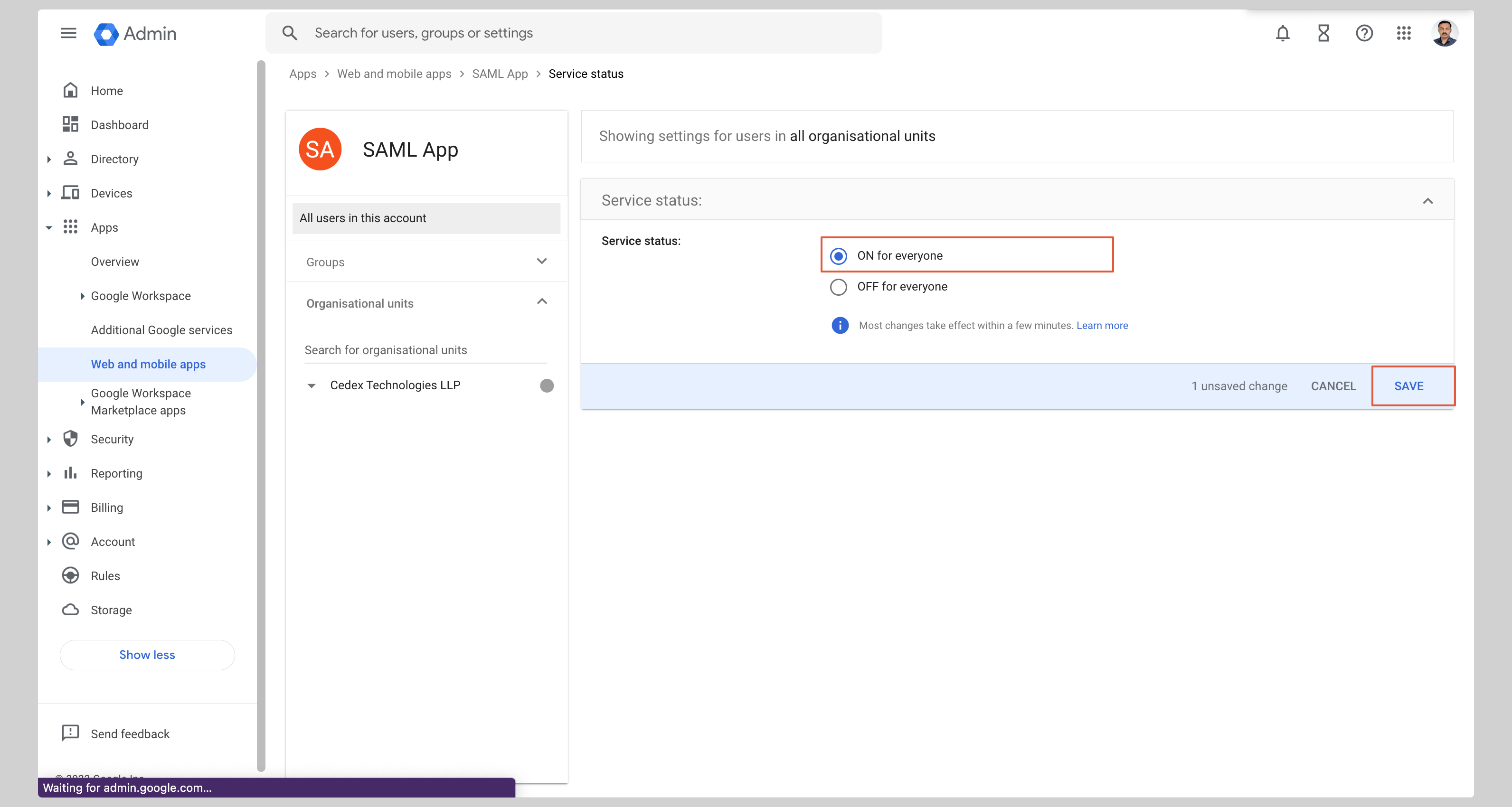 Google SAML Step 7